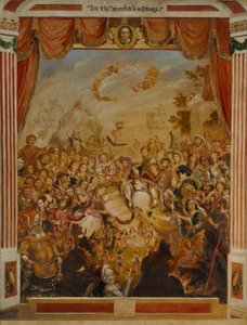 Pierwsze pojawienie się Williama Szekspira (1564-1616) na scenie kuli ziemskiej z częścią jego dramatycznej kompanii w 1564 roku autorstwa George Cruikshank