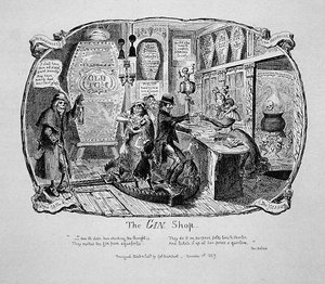 Sklep z ginem, z „Scraps and Sketches”, część II, płyta 3 autorstwa George Cruikshank