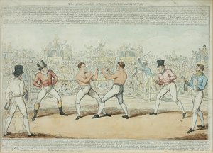 Wielki mecz Randalla i Martina (kolorowy grawerunek) autorstwa George Cruikshank
