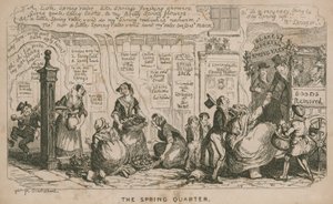 Kwartał Wiosny; kreskówka autorstwa George Cruikshank
