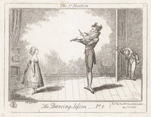 Lekcja tańca: pierwsza pozycja autorstwa George Cruikshank
