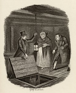 Dowody są zniszczone, z „Przygód Olivera Twista” Charlesa Dickensa (1812-70) 1838, opublikowanej przez Chapman und Hall, 1901 autorstwa George Cruikshank