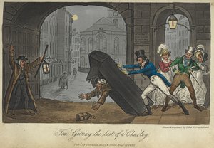 „Tom, co najlepsze z Charliego”. Ogrywanie dowcipu ze stróża nocnego, „Życie w Londynie itd.”, Pierce Egan autorstwa George Cruikshank