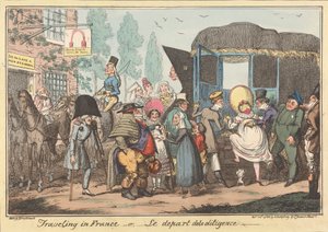 Podróżowanie po Francji -albo, -Odjazd dyliżansu autorstwa George Cruikshank