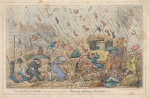 Bardzo nieprzyjemna pogoda, czyli stare powiedzenie zweryfikowane „Deszcz kotów, psów i widły”.!!! autorstwa George Cruikshank