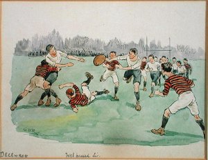 Miesiąc grudzień: Rugby (pióro i atrament oraz akwarela na papierze)