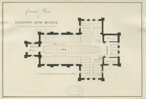 Stafford - Plan podstawy kościoła Chrystusa: rysunek piórem i tuszem, bd [c 1838] (rysunek) autorstwa George E. Hamilton