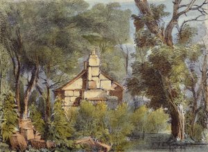 Stone House, Richmond Gardens, tablica 23 z Kew Gardens: A Series of Twenty-Four Drawings on Stone, grawerowana przez Charlesa Hullmandela (1789-1850) opublikowana w 1820 r. (litografia ręcznie kolorowana)