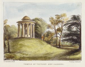 Świątynia Słońca, Arboretum, Kew Gardens, tablica 20 z Kew Gardens: A Series of Twenty-Four Drawings on Stone, grawerowane przez Charlesa Hullmandela (1789-1850) wydane w 1820 r. (litografia ręcznie kolorowana)