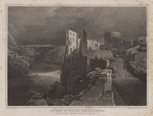 Barnard Castle, Durham, miejsce urodzenia Johna Balliola, założyciela Balliol College w Oksfordzie (grafika) autorstwa George Fennel (after) Robson