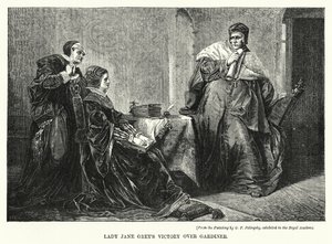 Zwycięstwo Lady Jane Grey nad Gardinerem (grawerowanie) autorstwa George Frederick Folingsby