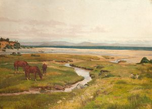 Scena na brzegu z końmi autorstwa George Frederick Waldo Johnson