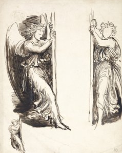 Studies for Angels in The Court of Death (pióro i brązowy tusz na graficie) autorstwa George Frederick Watts