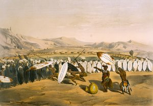 Umpanda Przegląd swoich oddziałów w Nonduengi, płyta 12 z „The Kafirs Illustrated”, 1849 autorstwa George French Angas