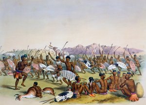 „Taniec myśliwski Zulusów w pobliżu gór Engooi”, 1849