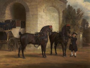 Dwa czarne konie powozowe z woźnicą, 1791