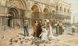 Gołębie św. Marka, Wenecja, Włochy, 1876 r. autorstwa George Goodwin Kilburne