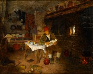 Rustykalny dom: Czytanie wiadomości, 1855 autorstwa George Hardy