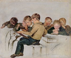 Egzamin szkolny (olej na papierze)