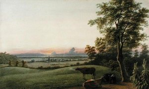 Wschód słońca - Flatbush i Ocean z Cmentarza Greenwood, Long Island, Nowy Jork, ok. 1830-40 (akwarela, gwasz i grafit na papierze)