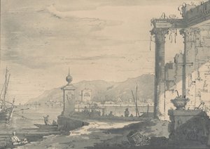 Scena na wybrzeżu z klasyczną ruiną po prawej, 1811. autorstwa George Hawkins
