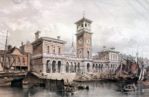 Billingsgate Wharf and Market, Londyn, 1851 autorstwa George Hawkins