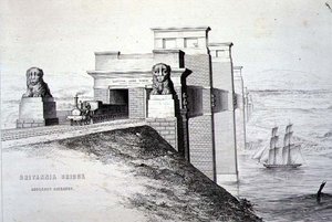 Britannia Bridge, Anglesey Entrance, grawerowane przez artystę, wyd. 1849 (lito) (kolor patrz 122445)