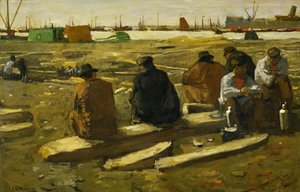 Pora obiadowa na placu budowy przy Van Diemenstraat w Amsterdamie Przerwa południowa na placu budowy przy Van Diemenstraat w Amsterdamie autorstwa George Hendrik Breitner