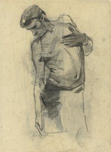 Modelowe studium stojącego półnagiego mężczyzny, patrzącego w dół autorstwa George Hendrik Breitner