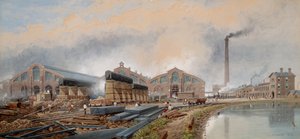 Barrow Haematite Steel Company - hale i walcownie stali Bessemera (akwarela) autorstwa George Henry Andrews
