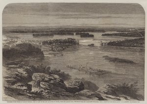 Postęp księcia Walii w Kanadzie, widok części miasta i rzeki Ottawy, z Barrack Hill, w miejscu nowych budynków parlamentu autorstwa George Henry Andrews