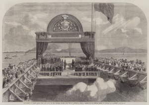 Książę Walii układa ostatni kamień mostu Wiktorii nad St Lawrence autorstwa George Henry Andrews