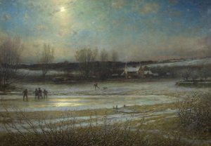 Mroźna noc - mroźny staw młyński, ok. 1904 (olej na płótnie) autorstwa George Henry Boughton