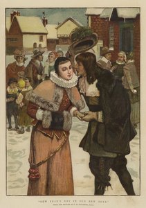 Nowy Rok w Starym Nowym Jorku (chromolitho) autorstwa George Henry Boughton