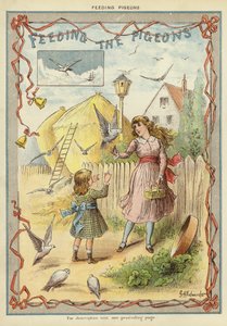 Karmienie gołębi (chromolitho)