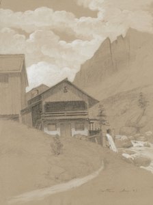 Dom w Alpach, Cortina, 1883 (grafit z białym gwaszem na brązowym papierze tkanym)