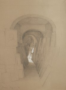 Bez tytułu - Studio artystów, Rzym, 1886 (grafit wzmocniony białym gwaszem na brązowym papierze tkanym) autorstwa George Henry Hall