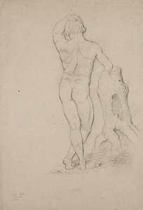 Bez tytułu - Akt męski, widok z tyłu, 1846 (węgiel drzewny na brązowym papierze)