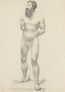 Bez tytułu - Stojący akt męski z liściem figowym, 1844 (grafit na papierze bukatowym)