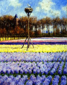 Bocianie Gniazdo, Holandia (olej na płótnie) autorstwa George Hitchcock