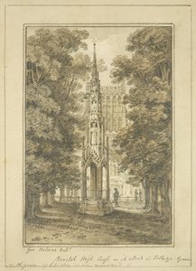 Bristol High Cross w stanie College Green w 1763 roku (ołówek i akwarela na papierze) autorstwa George Holmes
