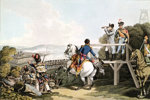 Bonaparte (1769-1821) tuż przed ucieczką, patrząc na atak swojej gwardii cesarskiej, Waterloo, 18 czerwca 1815, rycina autorstwa Matthew Dubourga (1813-20) autorstwa George Hum