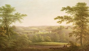 Easby Hall i Easby Abbey z Richmond, Yorkshire, w tle, c.1790-1810
