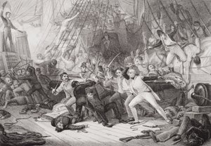 Нелсон 1797 оны 2-р сарын 14-ний өдөр Гэгээн Винсентийн тулалдаанд Сан Жозеф руу явж буй "Англи ба Шотландын түүхийн зургууд" II ботиос autorstwa George Jones
