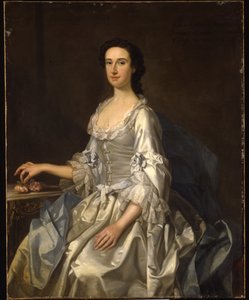Maryja, żona Henryka, VII Lorda Arundella z Wardour, w szarej satynowej sukni, trzymająca róże przy stole autorstwa George Knapton