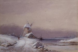 Pejzaż zimowy (akwarela na papierze) autorstwa George Knox