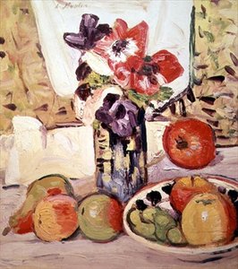 Martwa natura z zawilcami i jabłkami (olej na płótnie) autorstwa George Leslie Hunter