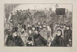 Żywy strumień przy London Bridge - Na moście, 1863. autorstwa George Louis Palmella Busson Du Maurier
