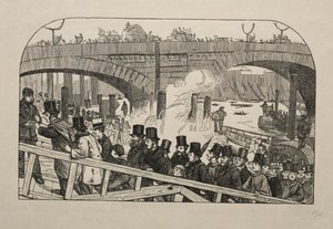 Żywy strumień na moście londyńskim - pod mostem, 1863. autorstwa George Louis Palmella Busson Du Maurier