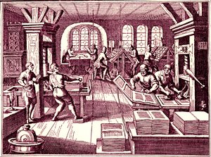 Wewnątrz drukarni , Niemcy 1619 ( grawerowanie )